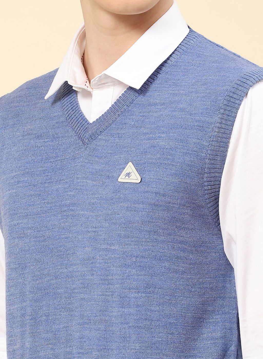 Men Blue Solid Blend wool Sweater