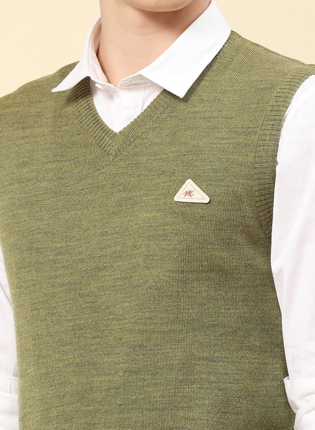 Men Olive Solid Blend wool Sweater