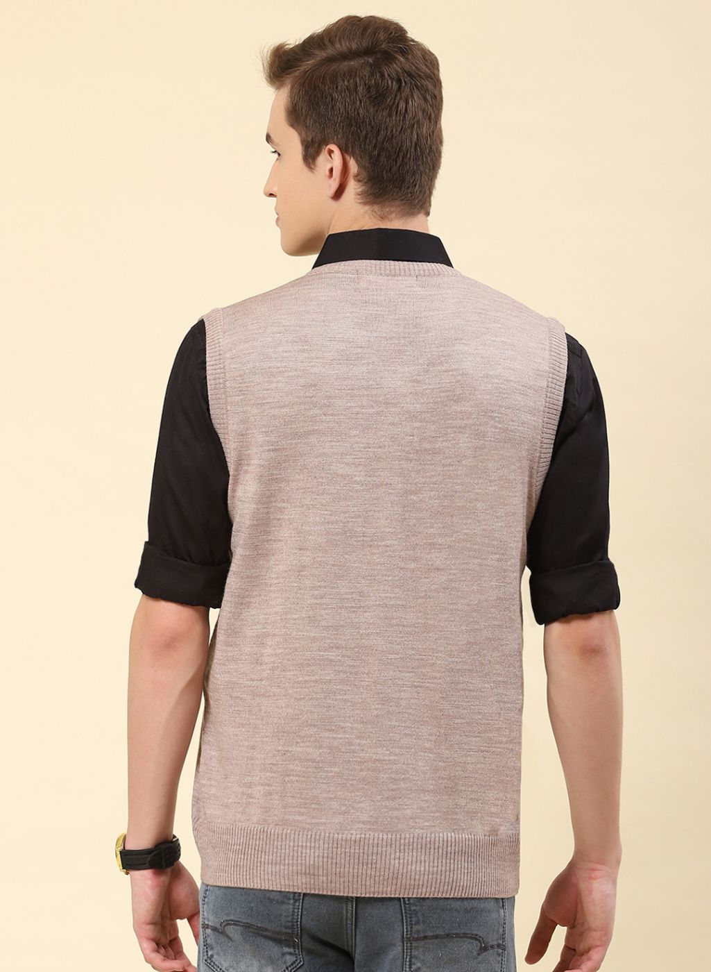 Men Beige Solid Blend wool Sweater