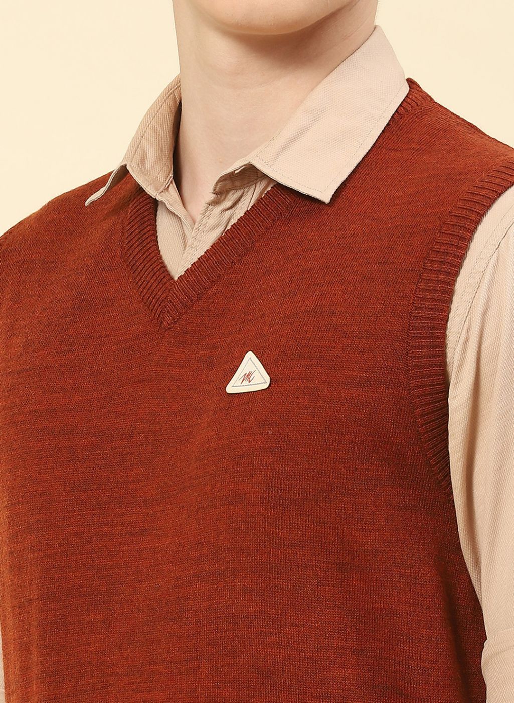Men Rust Orange Solid Blend wool Sweater