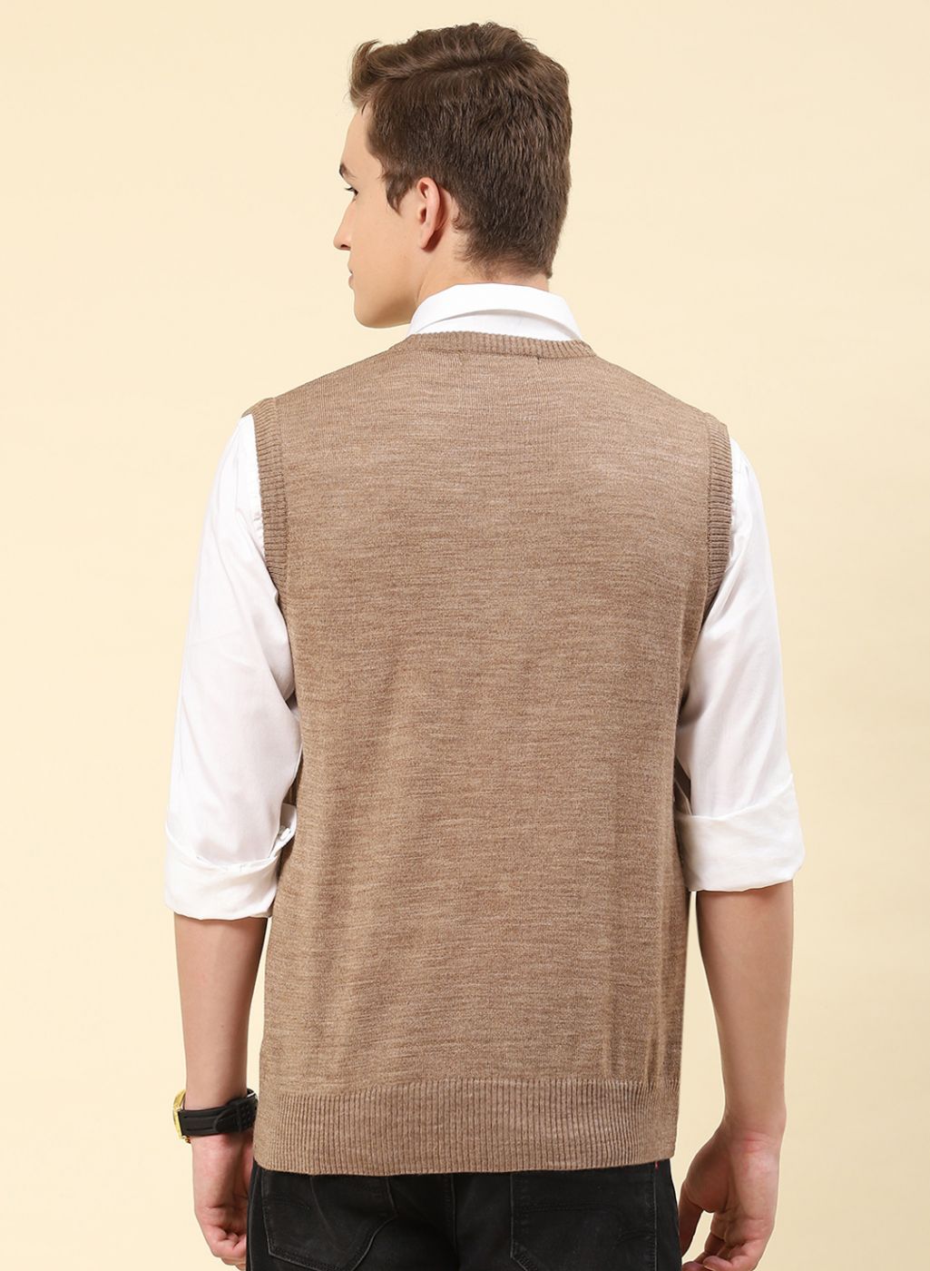 Men Brown Solid Blend wool Sweater