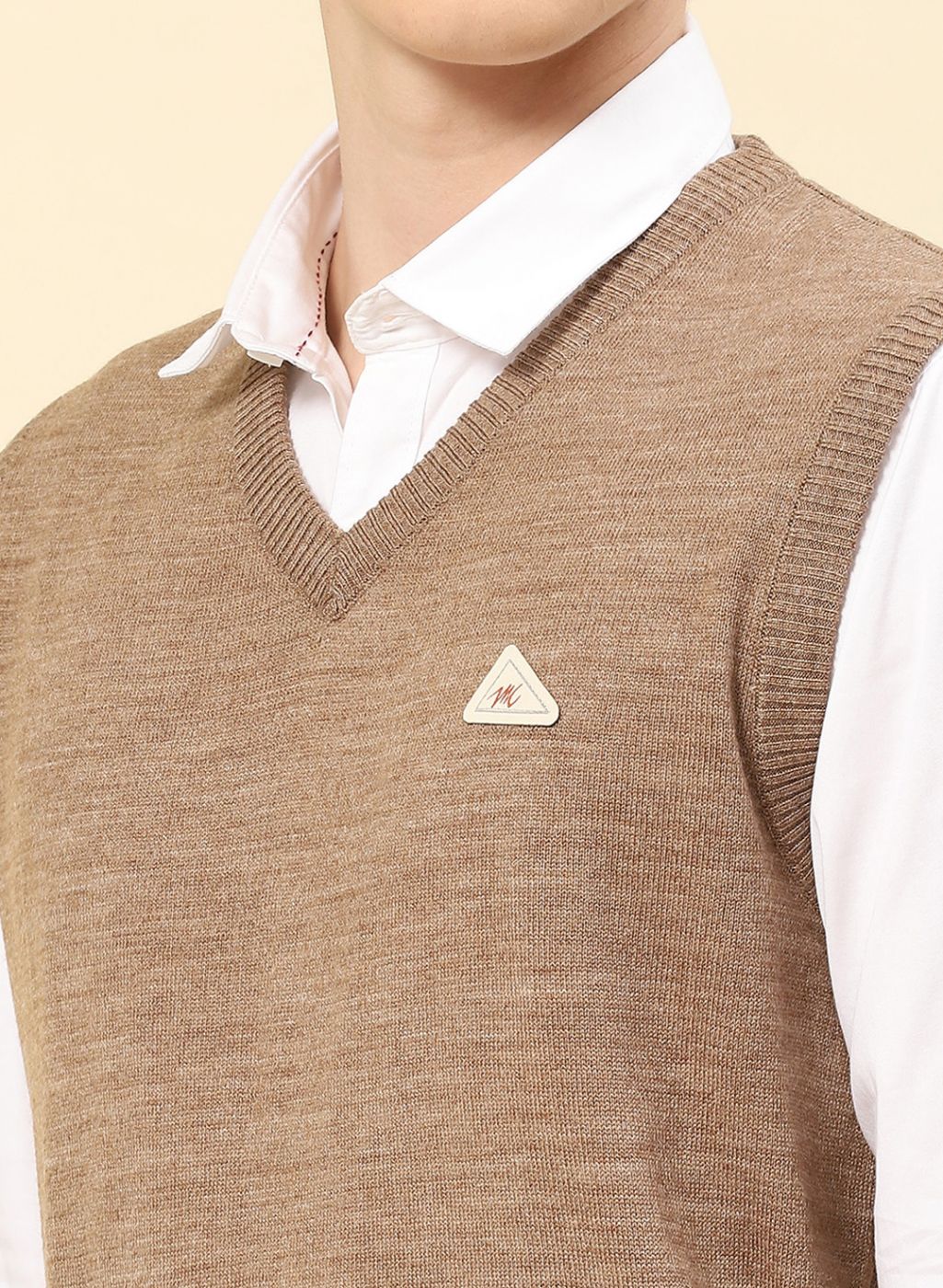 Men Brown Solid Blend wool Sweater