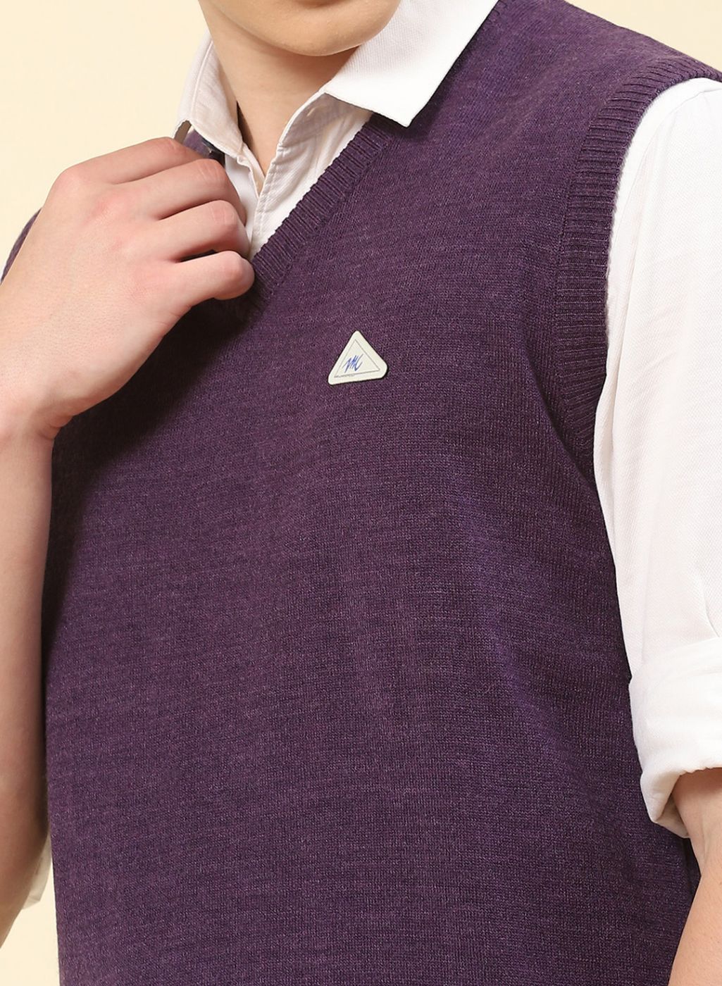 Men Purple Solid Blend wool Sweater