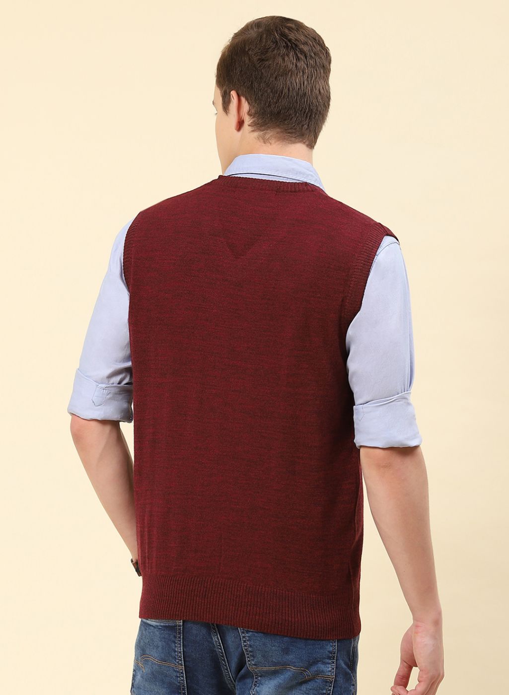 Men Maroon Solid Blend wool Sweater