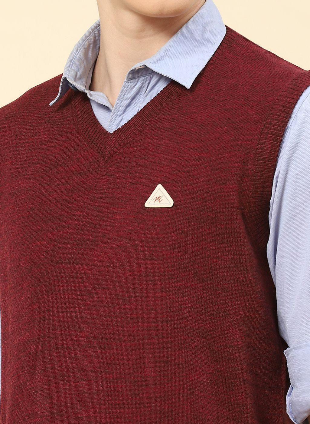 Men Maroon Solid Blend wool Sweater