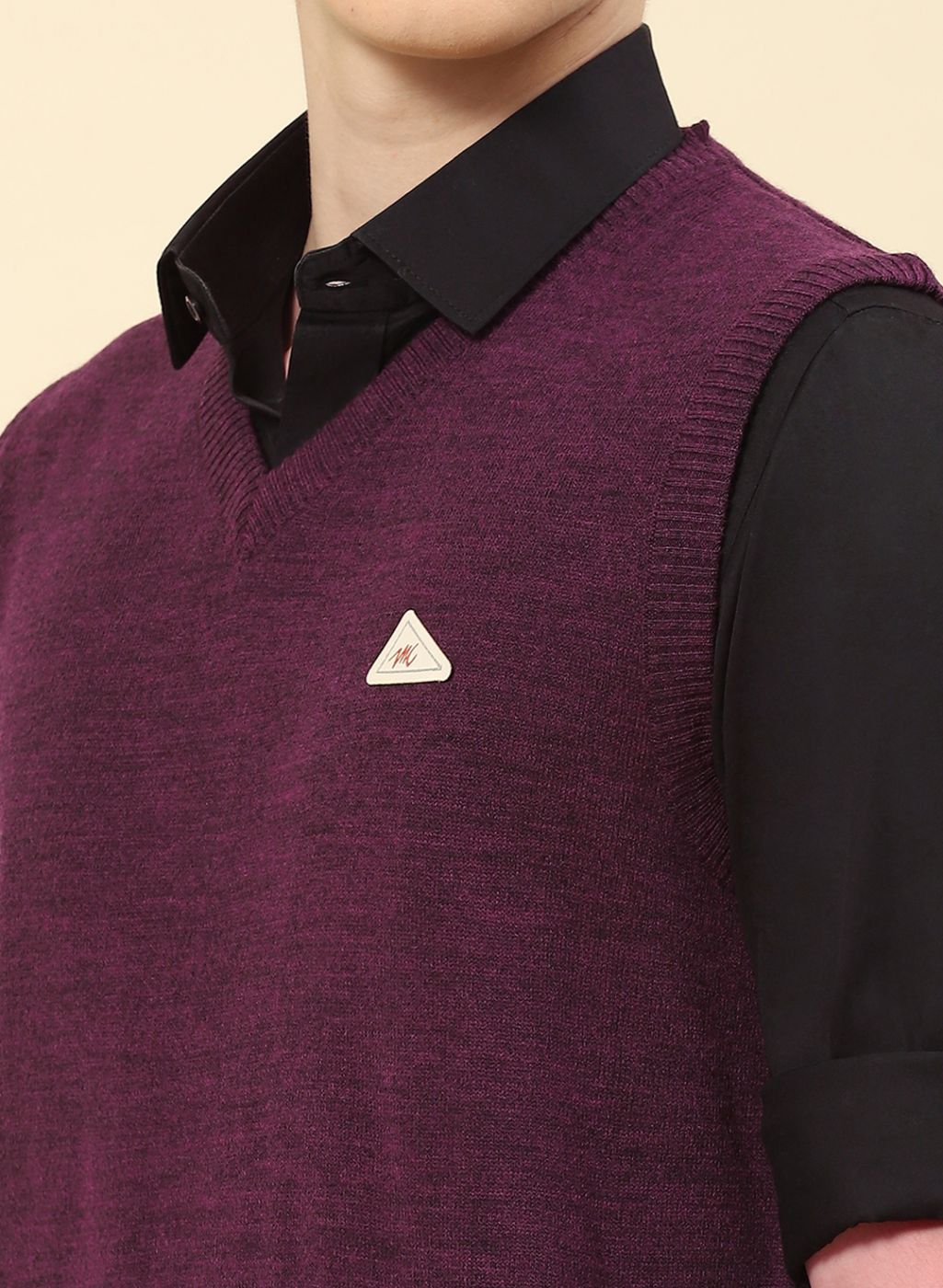 Men Purple Solid Blend wool Sweater