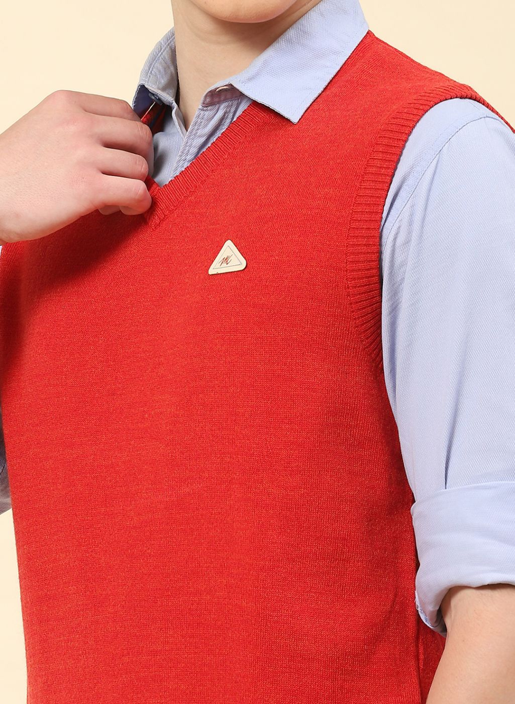 Men Red Solid Blend wool Sweater