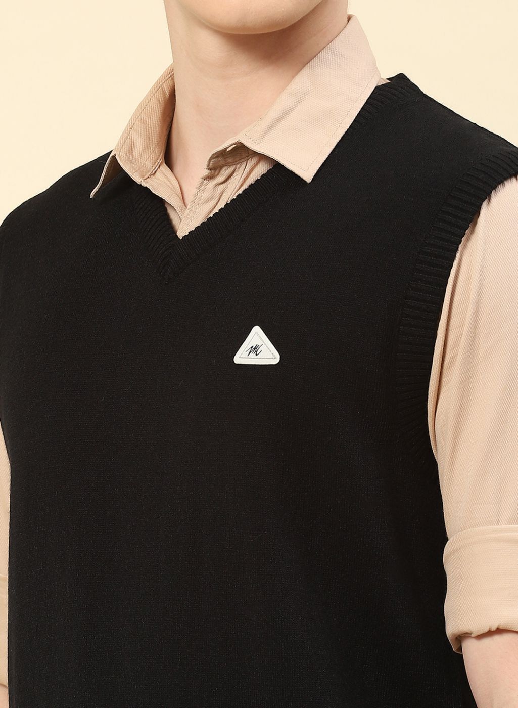 Men Black Solid Blend wool Sweater