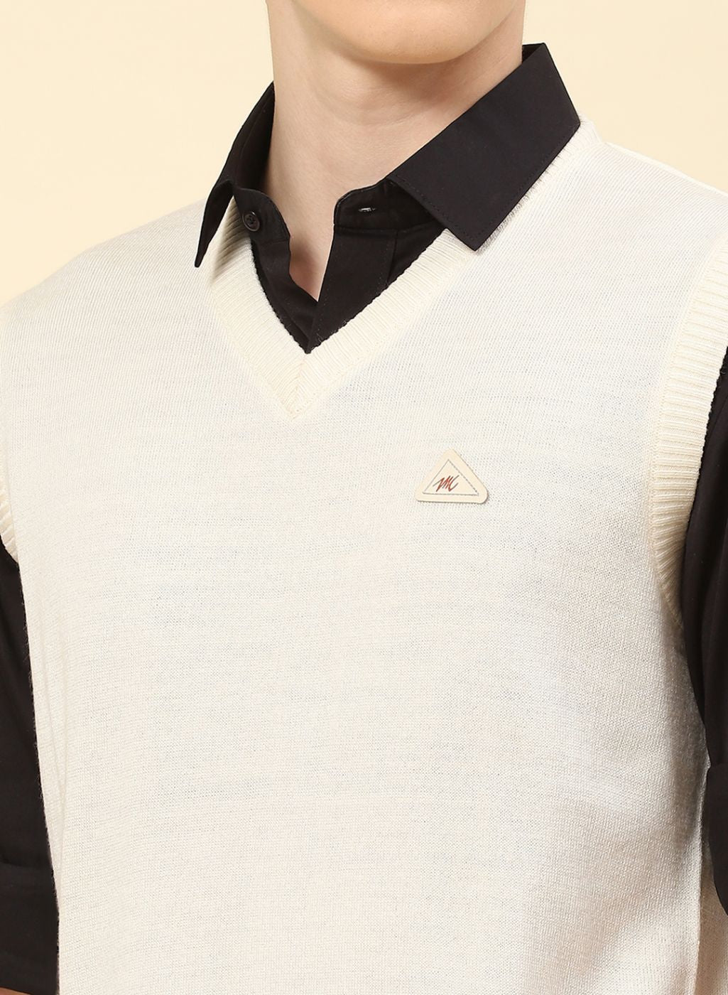 Men Cream Solid Blend wool Sweater