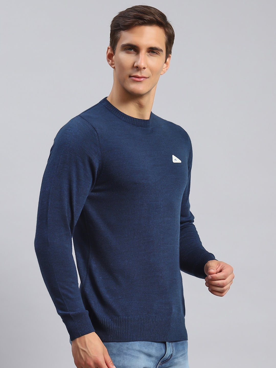 Men Navy Blue Solid Wool blend Pullover