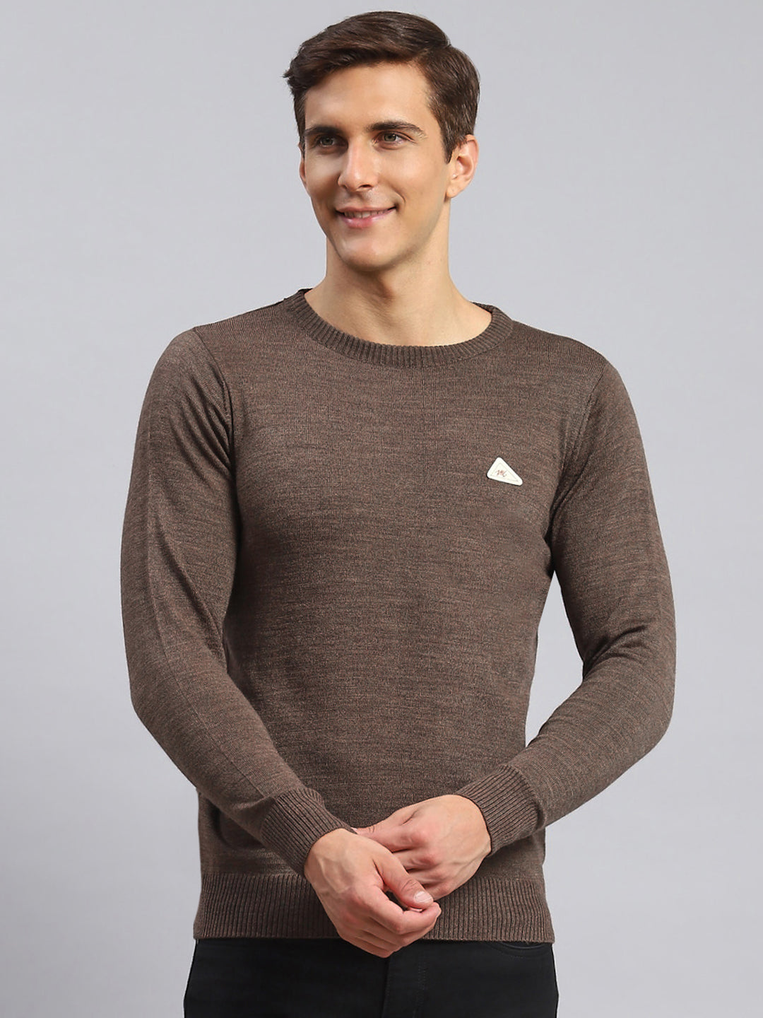 Men Brown Solid Wool blend Pullover