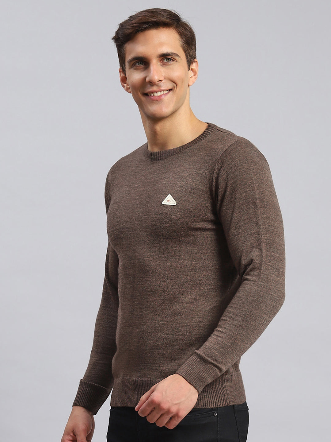 Men Brown Solid Wool blend Pullover