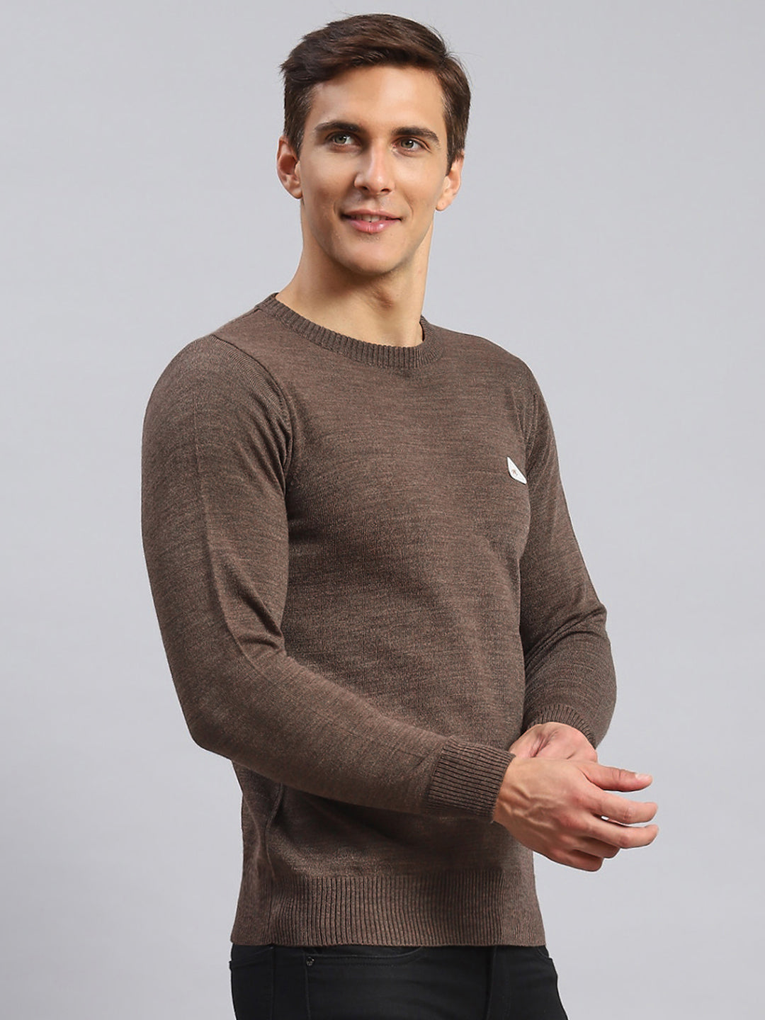 Men Brown Solid Wool blend Pullover