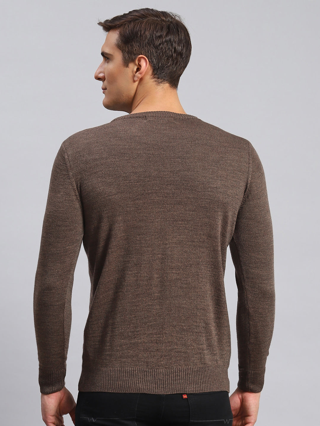 Men Brown Solid Wool blend Pullover