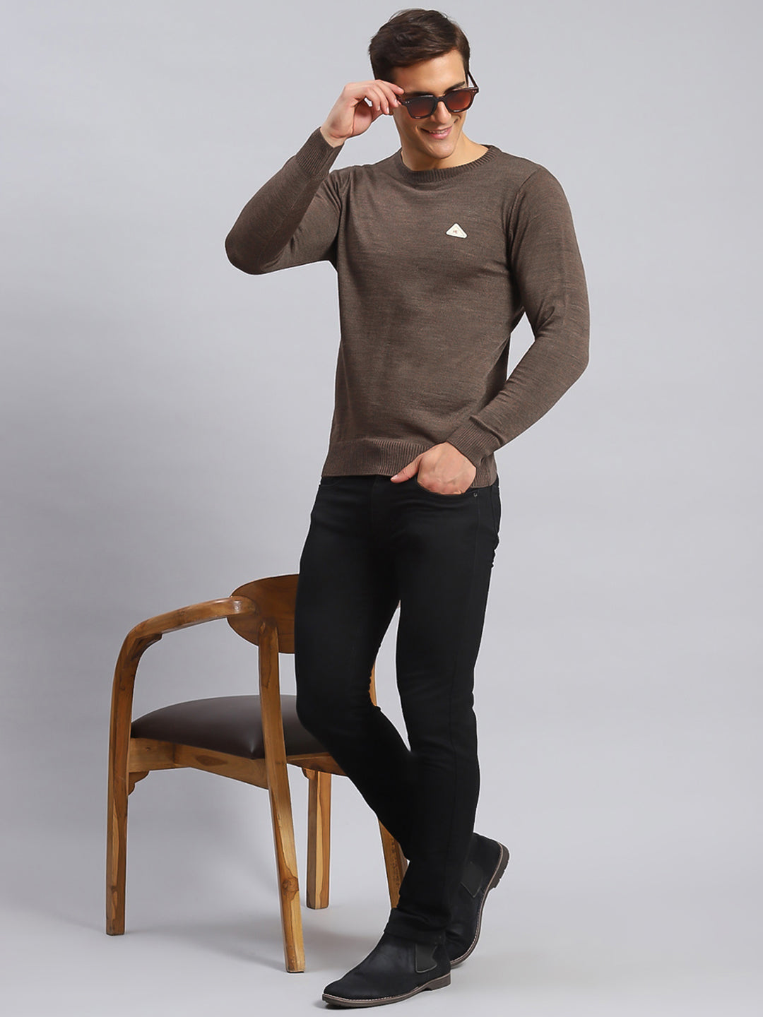 Men Brown Solid Wool blend Pullover
