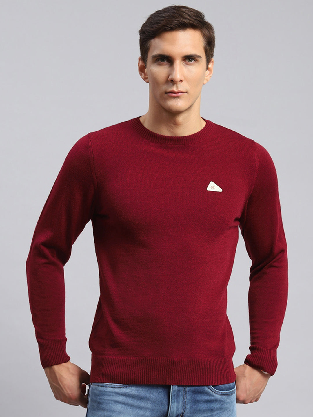 Men Red Solid Wool Blend Pullover - Main Image