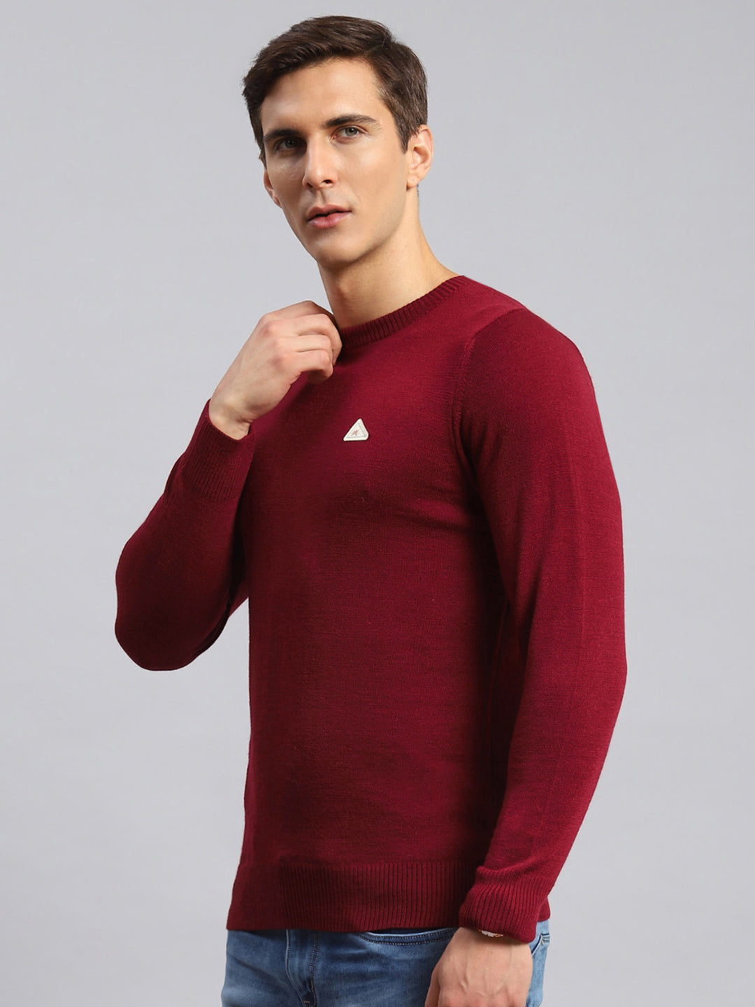 Men Red Solid Wool Blend Pullover