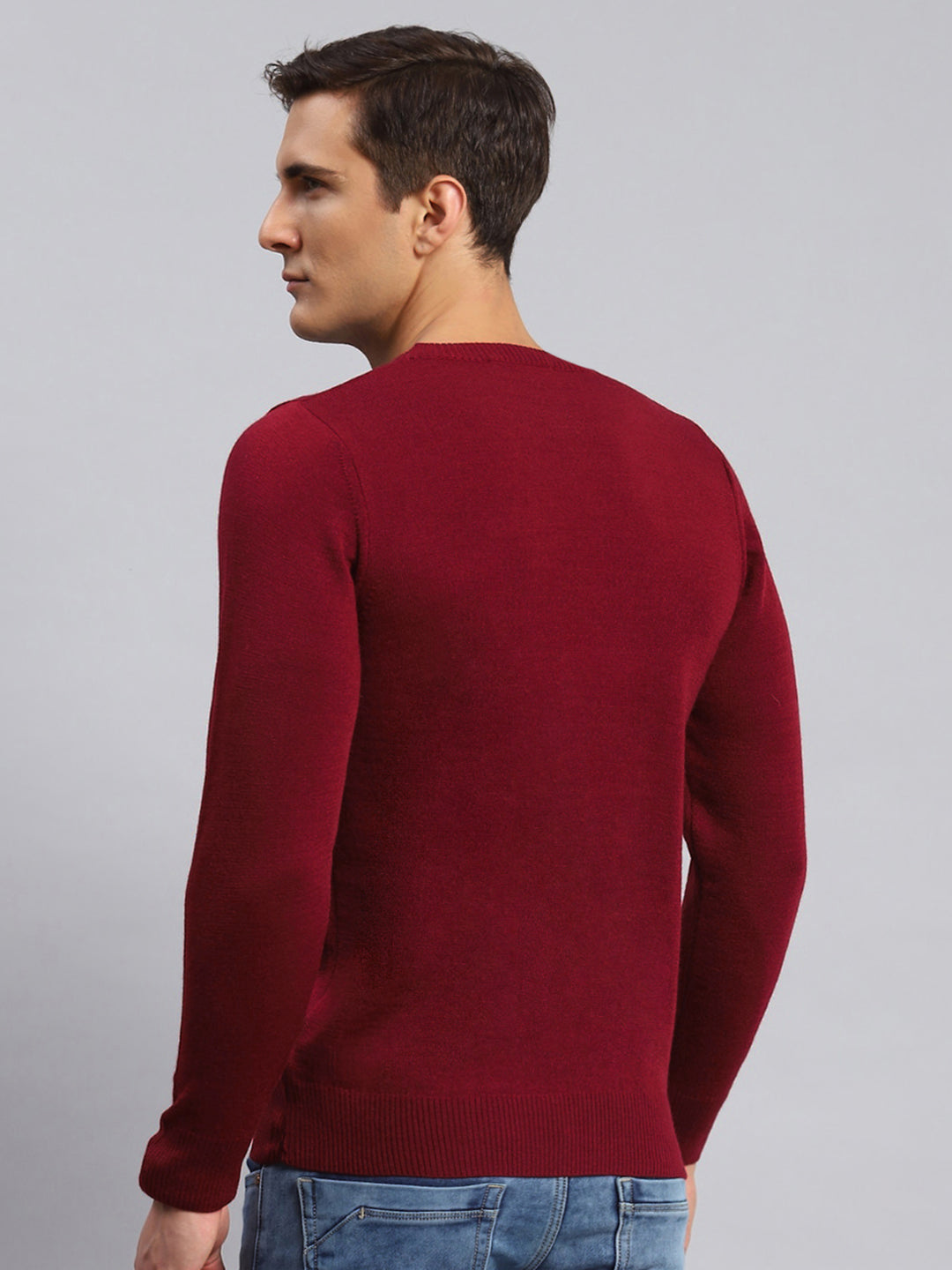 Men Red Solid Wool Blend Pullover