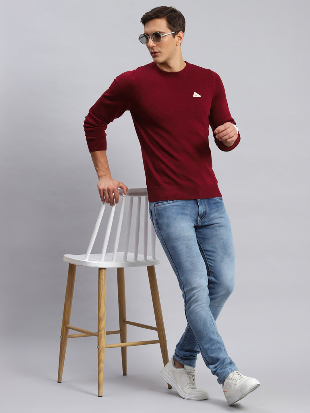 Men Red Solid Wool Blend Pullover