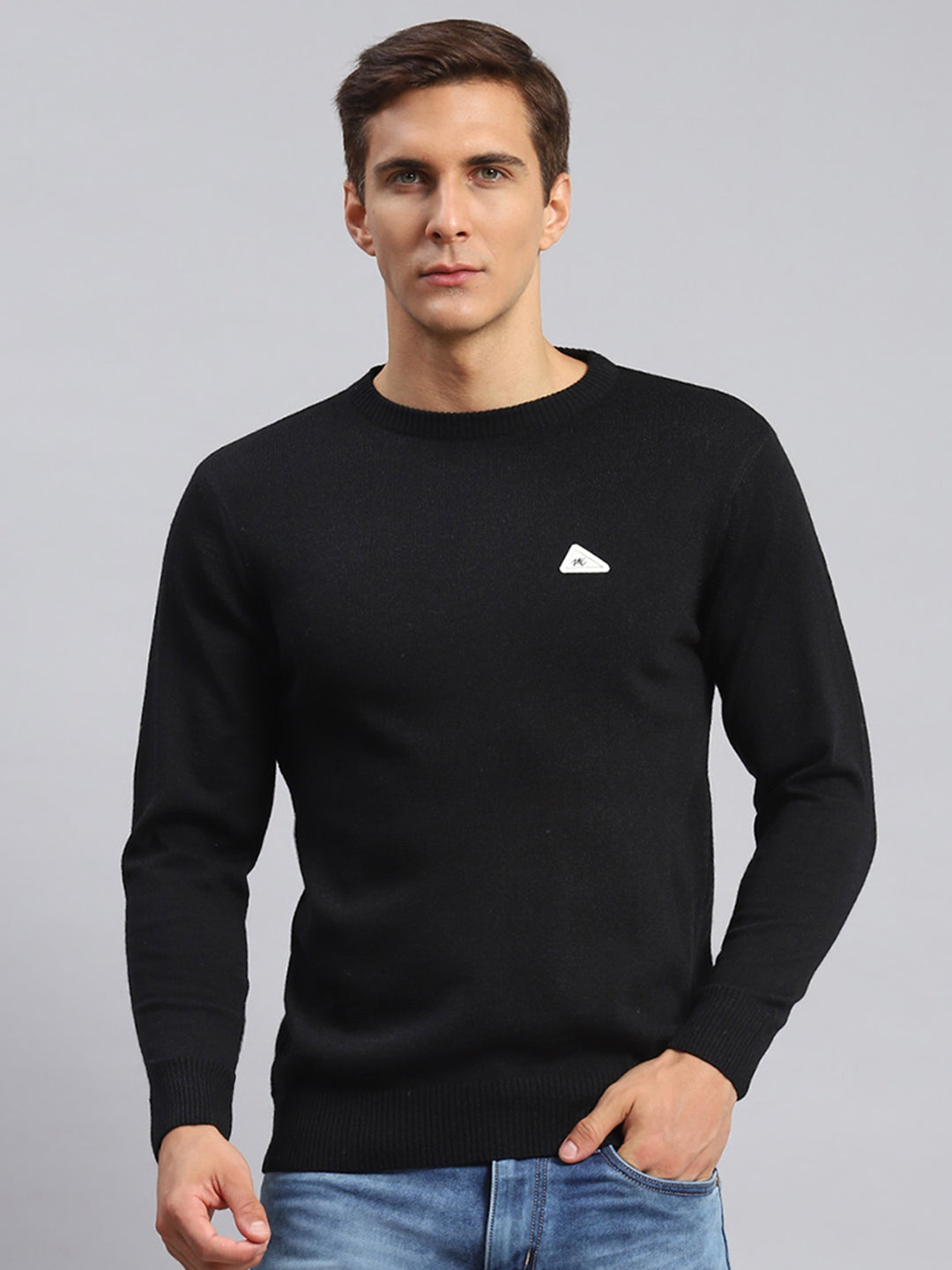 Men Black Solid Wool blend Pullover