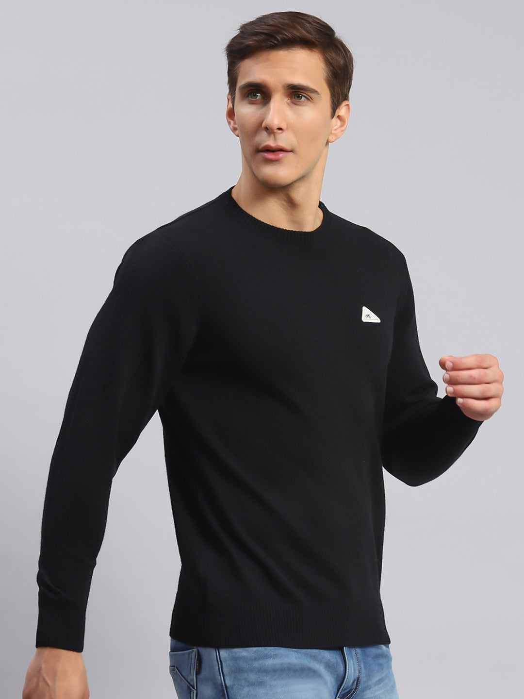 Men Black Solid Wool blend Pullover