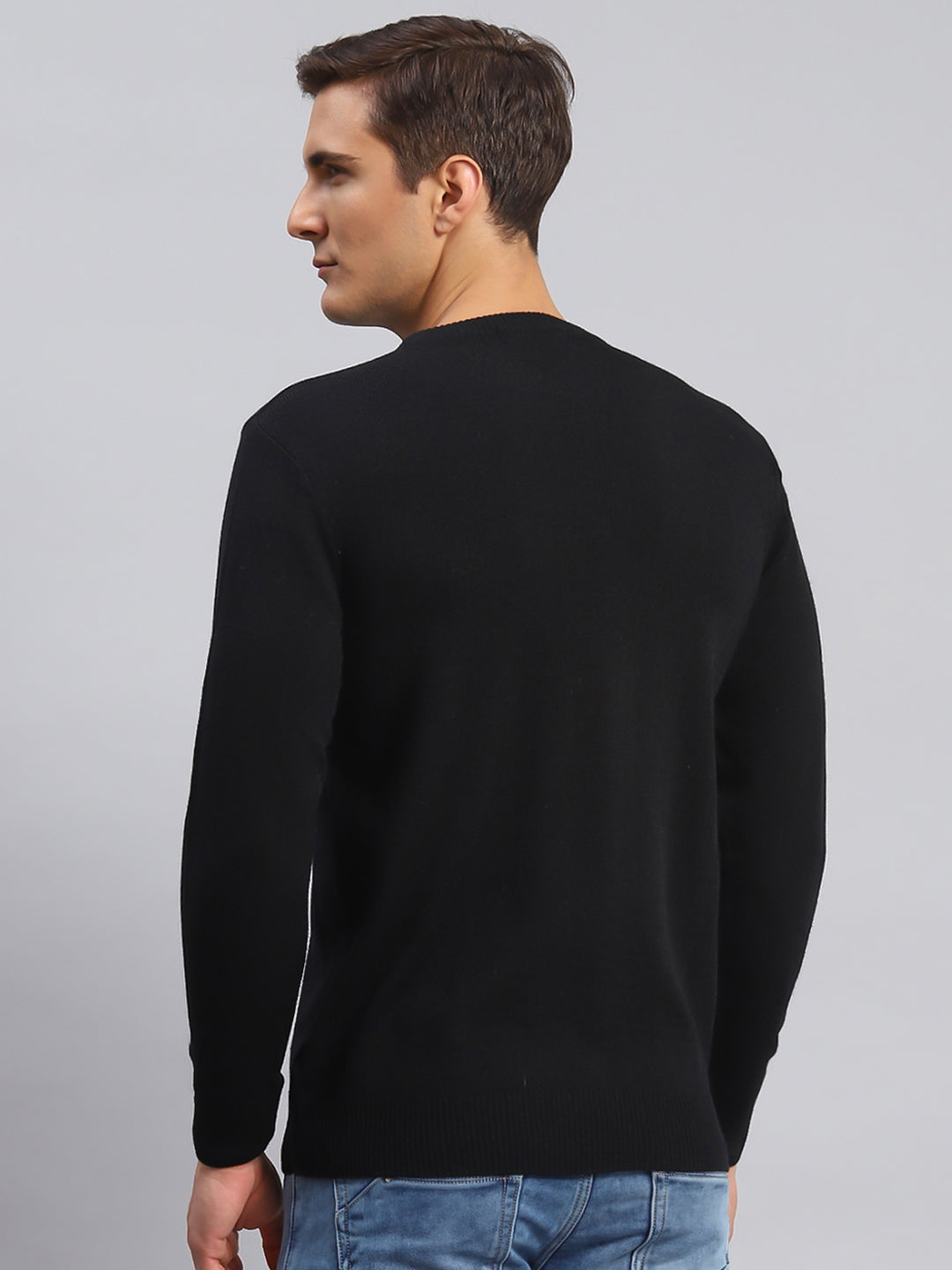 Men Black Solid Wool blend Pullover