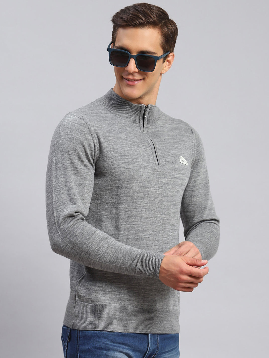 Men Grey Solid Wool blend Pullover