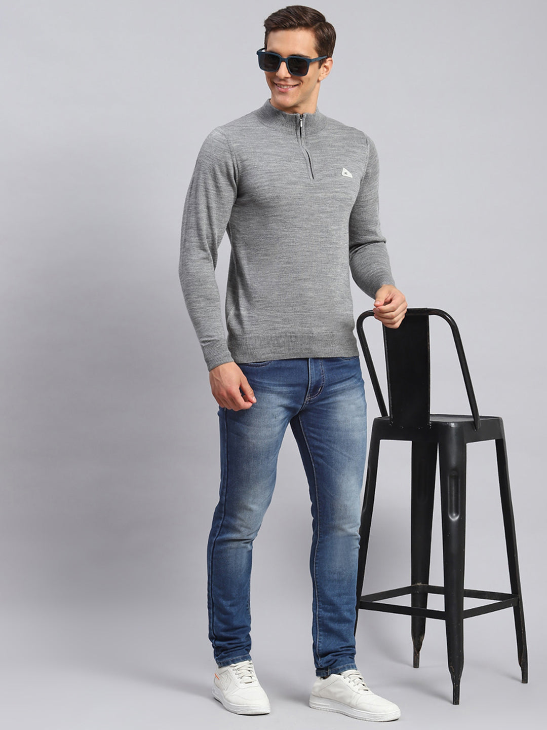 Men Grey Solid Wool blend Pullover