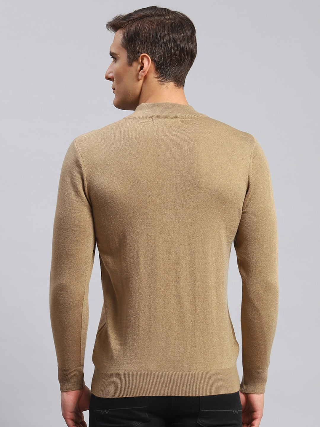 Men Beige Solid Wool blend Pullover