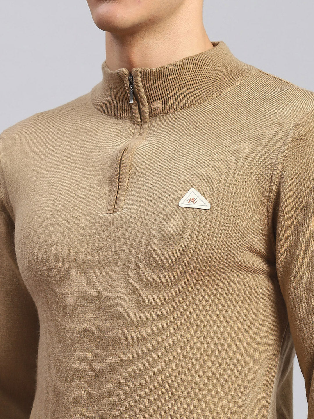 Men Beige Solid Wool blend Pullover