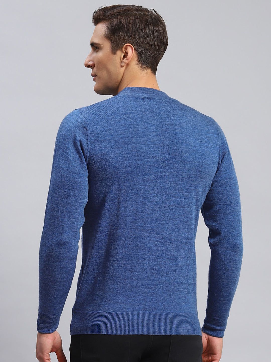 Men Blue Solid Wool blend Pullover