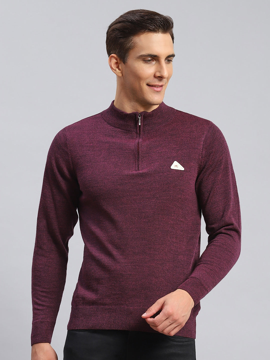 Men Purple Solid Wool blend Pullover
