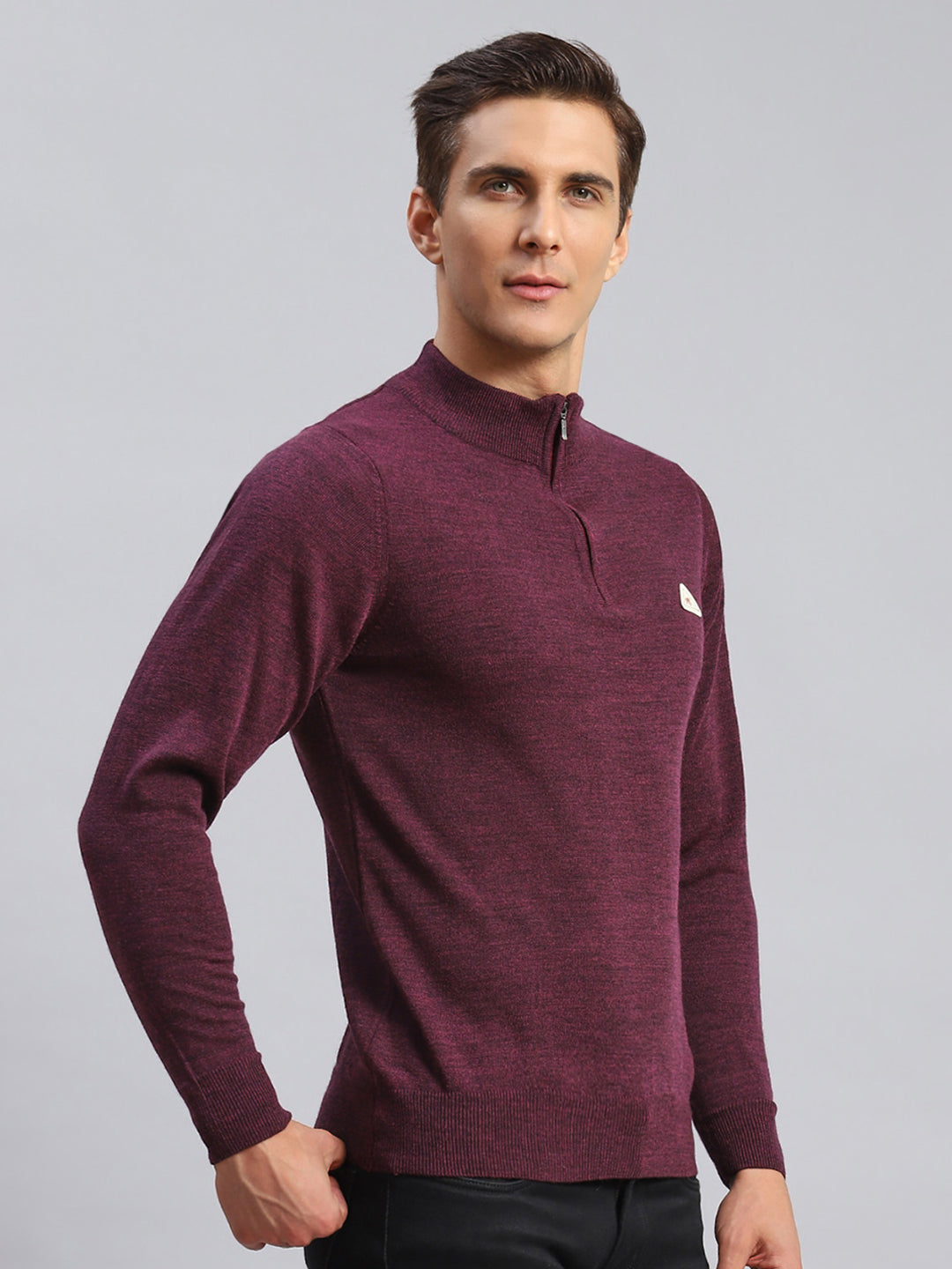 Men Purple Solid Wool blend Pullover