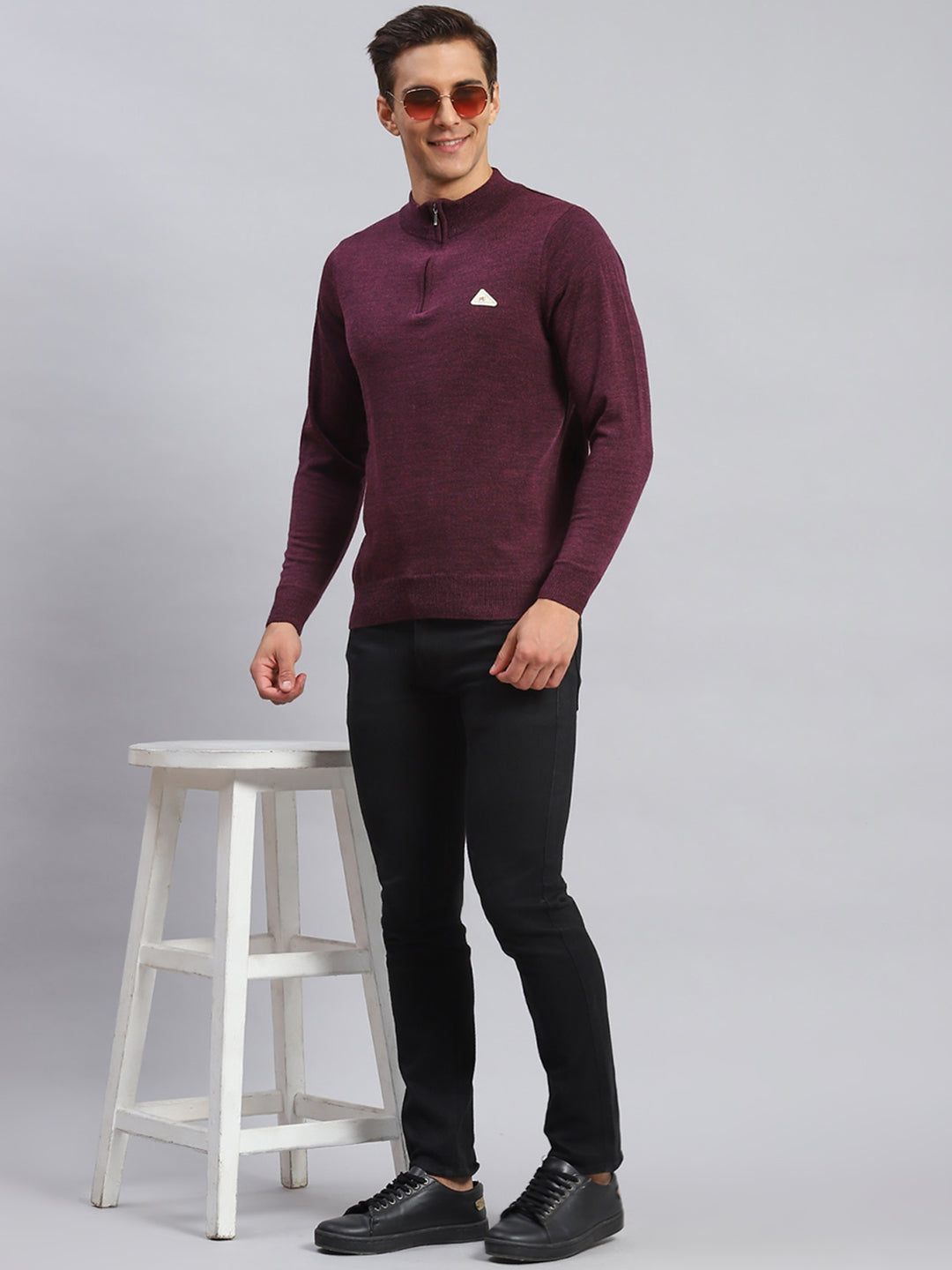 Men Purple Solid Wool blend Pullover