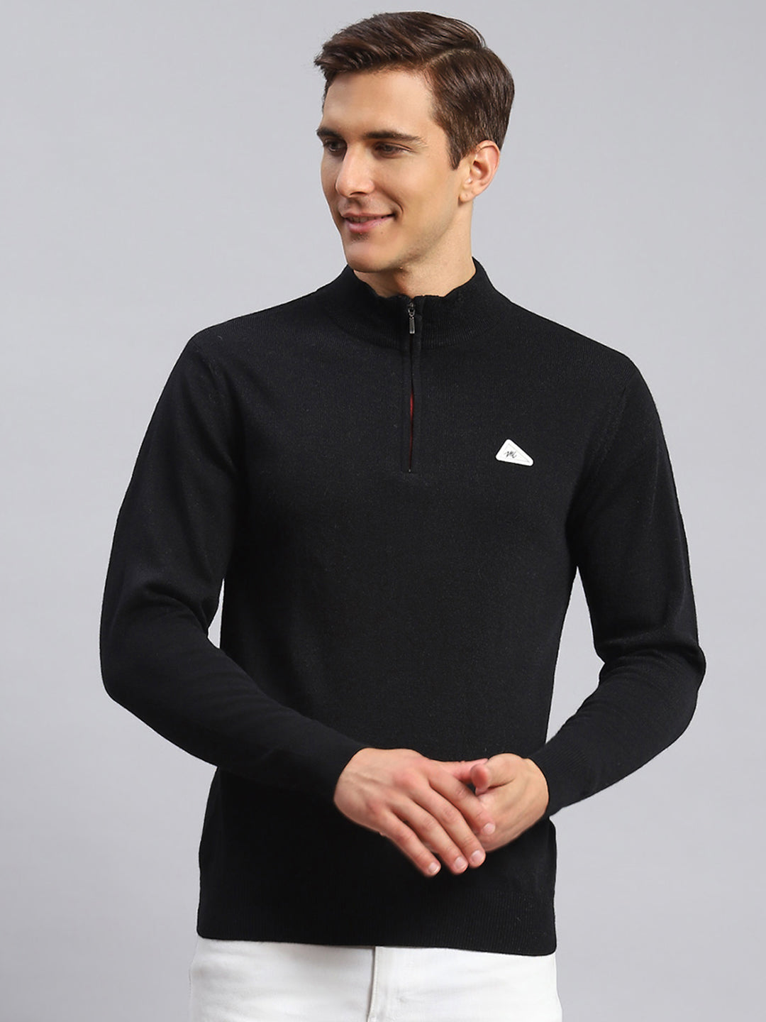 Men Black Solid Wool blend Pullover