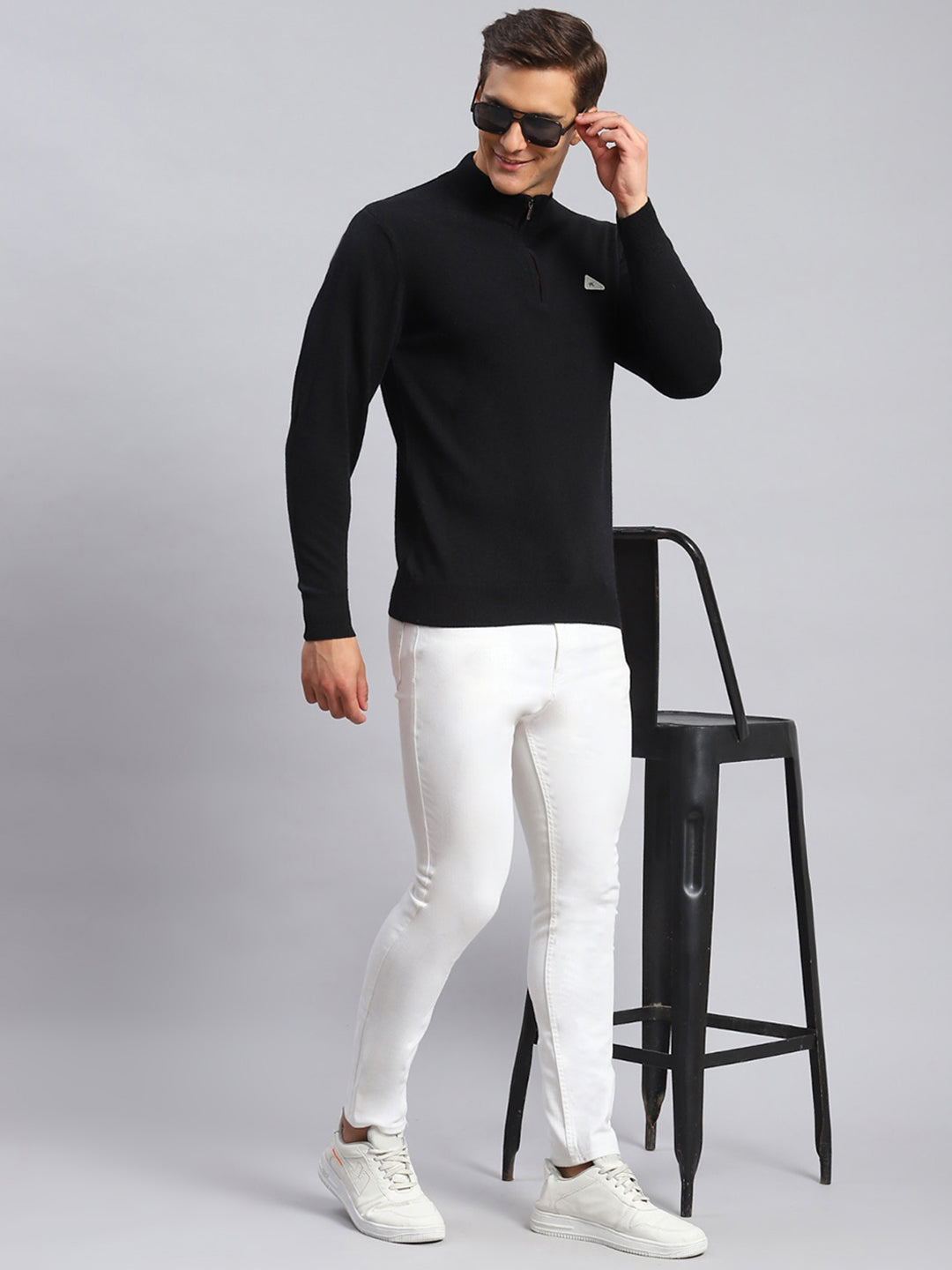Men Black Solid Wool blend Pullover