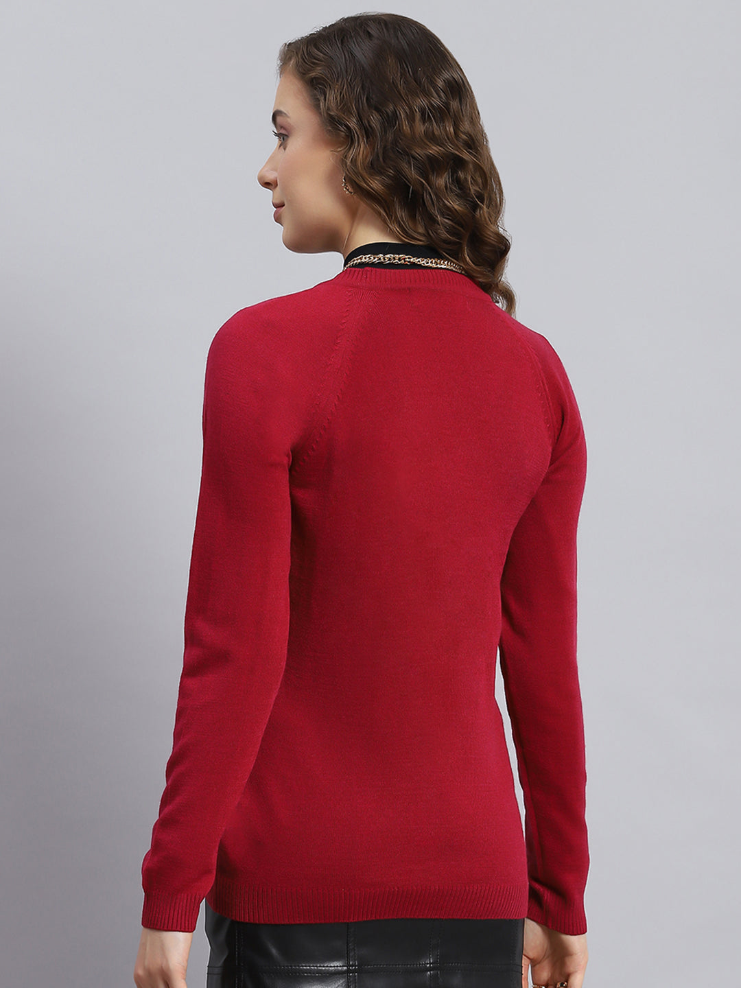 Women Red Solid V Neck Full Sleeve Cardigans