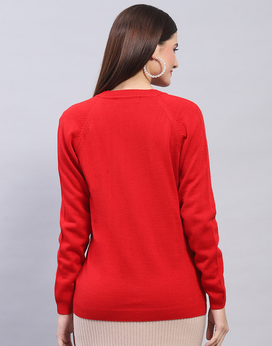 Women Red Solid V Neck Full Sleeve Cardigan