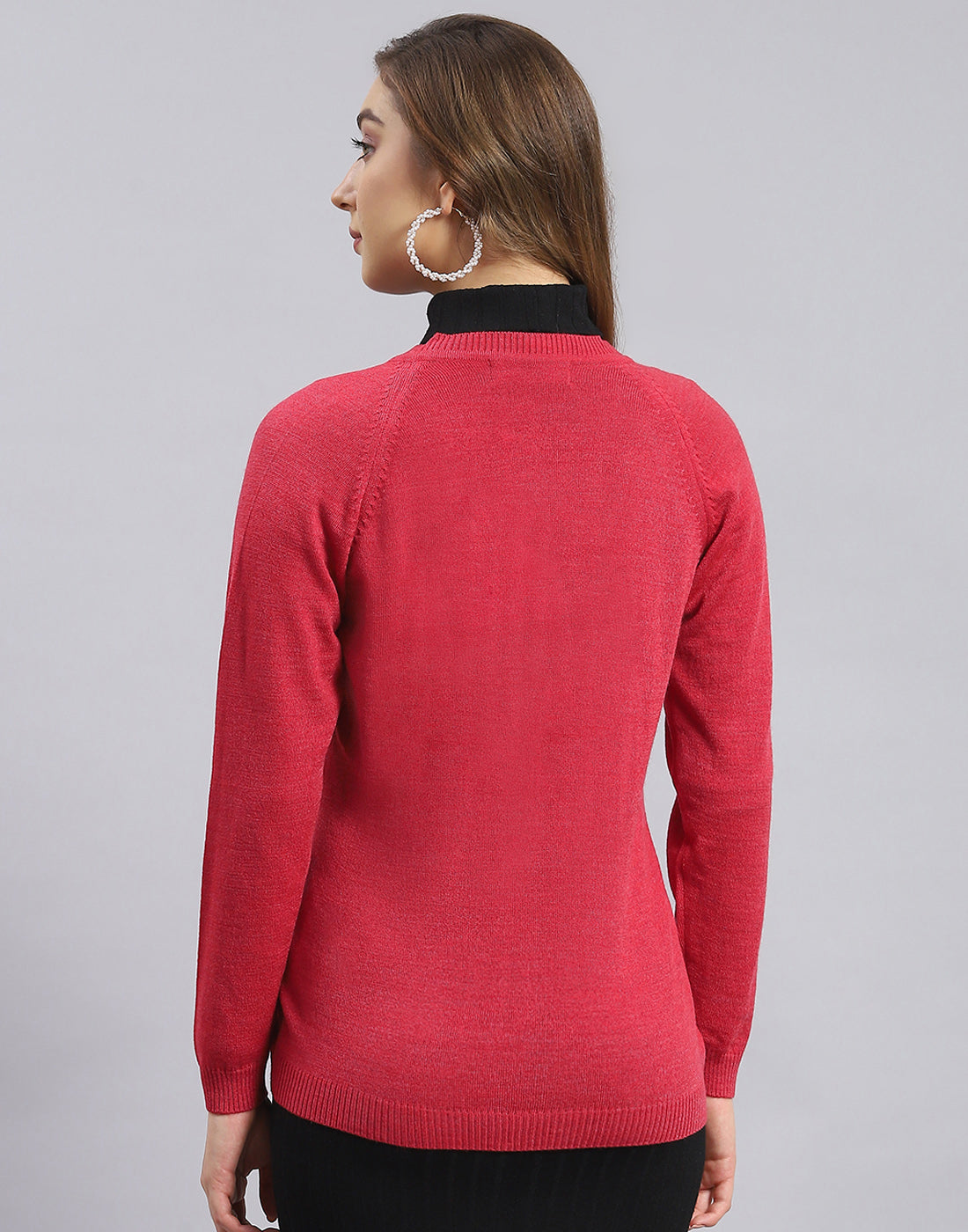 Women Red Solid V Neck Full Sleeve Sweater