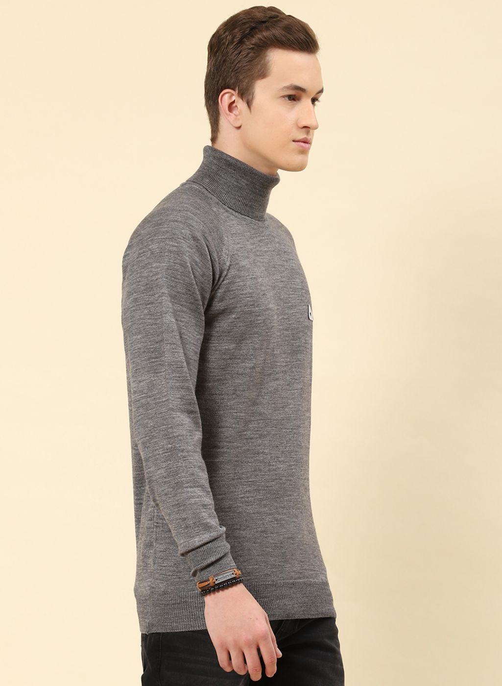 Men Grey Solid Blend wool Pullover
