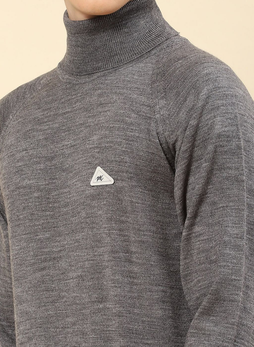 Men Grey Solid Blend wool Pullover