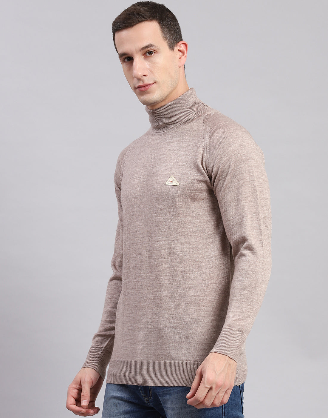 Men Beige Solid H Neck Full Sleeve Sweaters/Pullovers
