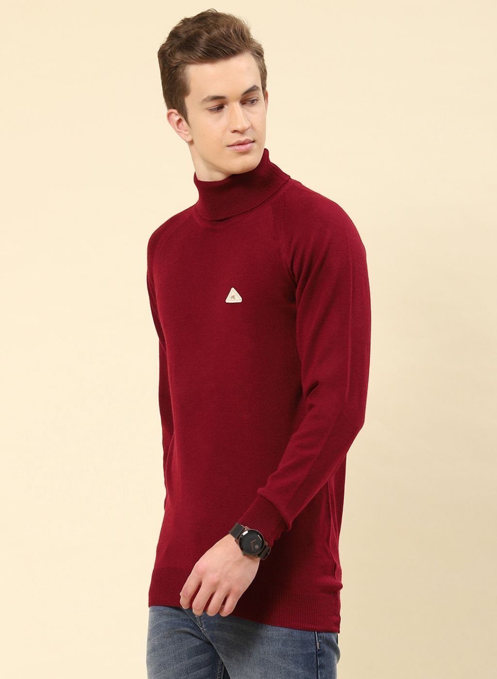 Men Red Solid Blend wool Pullover