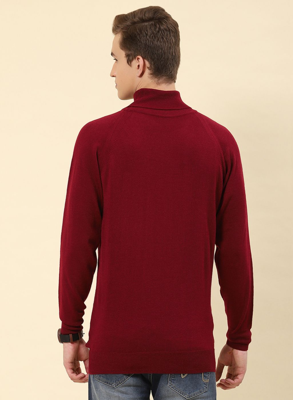 Men Red Solid Blend wool Pullover