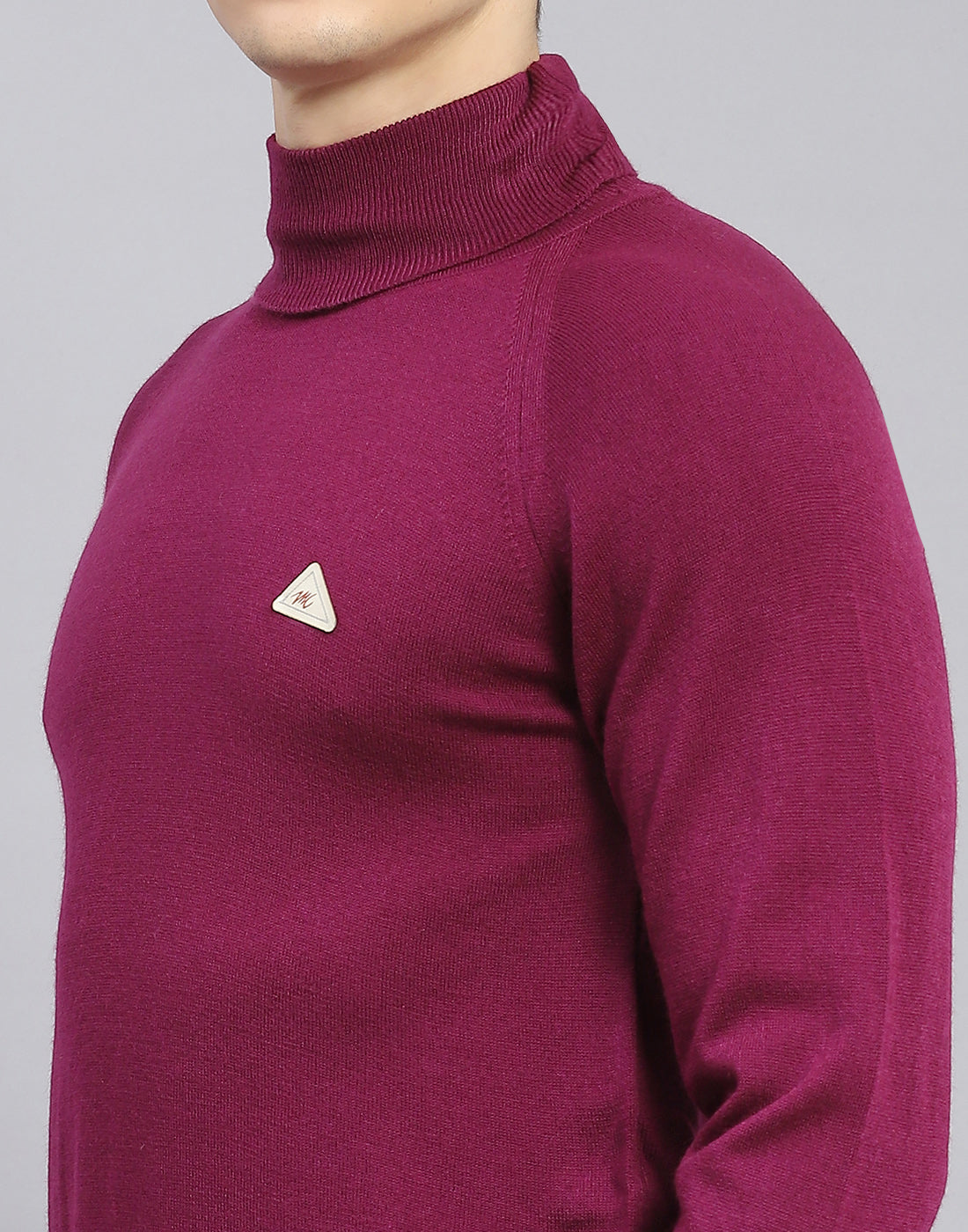 Men Purple Solid H Neck Full Sleeve Sweater