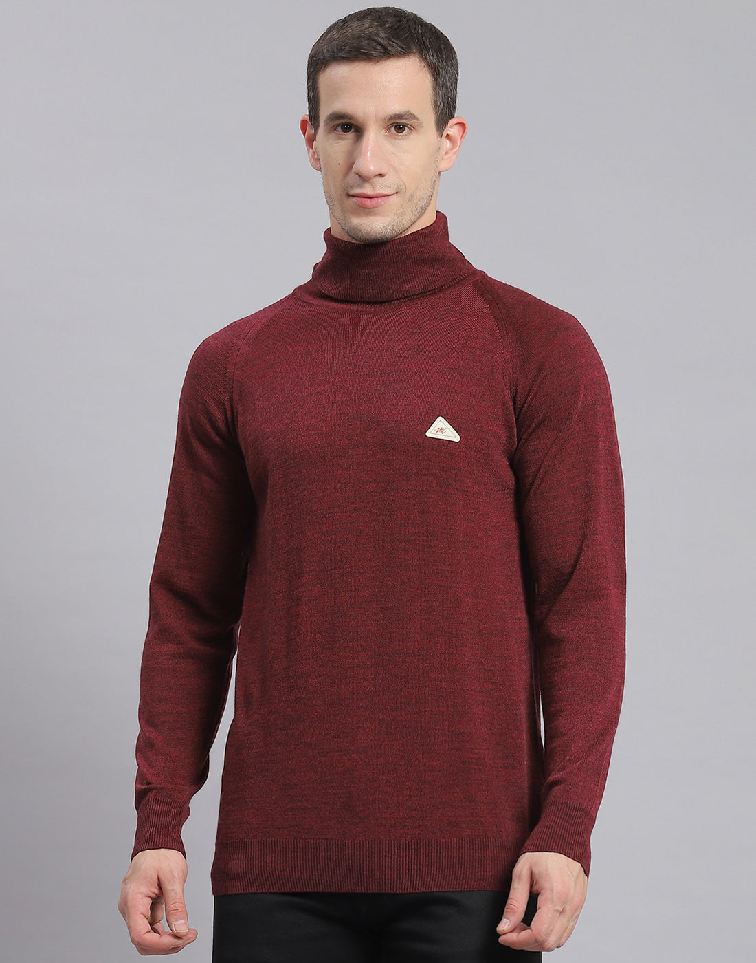 Men Maroon Solid H Neck Full Sleeve Sweater