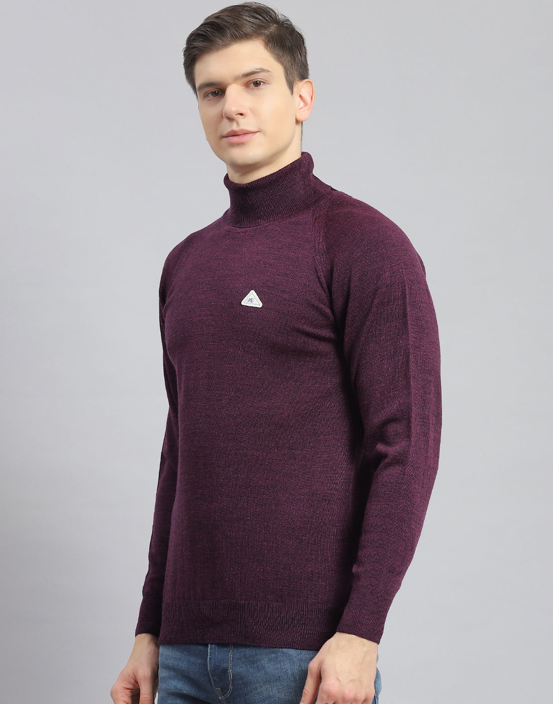 Men Purple Solid H Neck Full Sleeve Pullover
