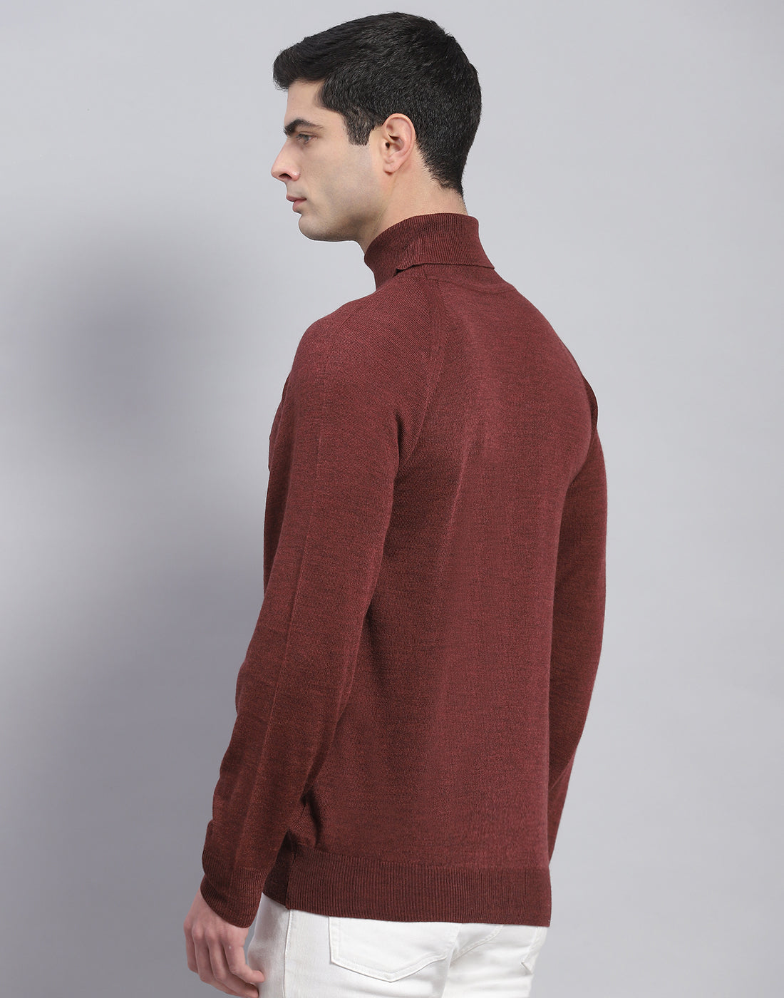 Men Coffee Brown Solid High Neck Full Sleeve Pullover