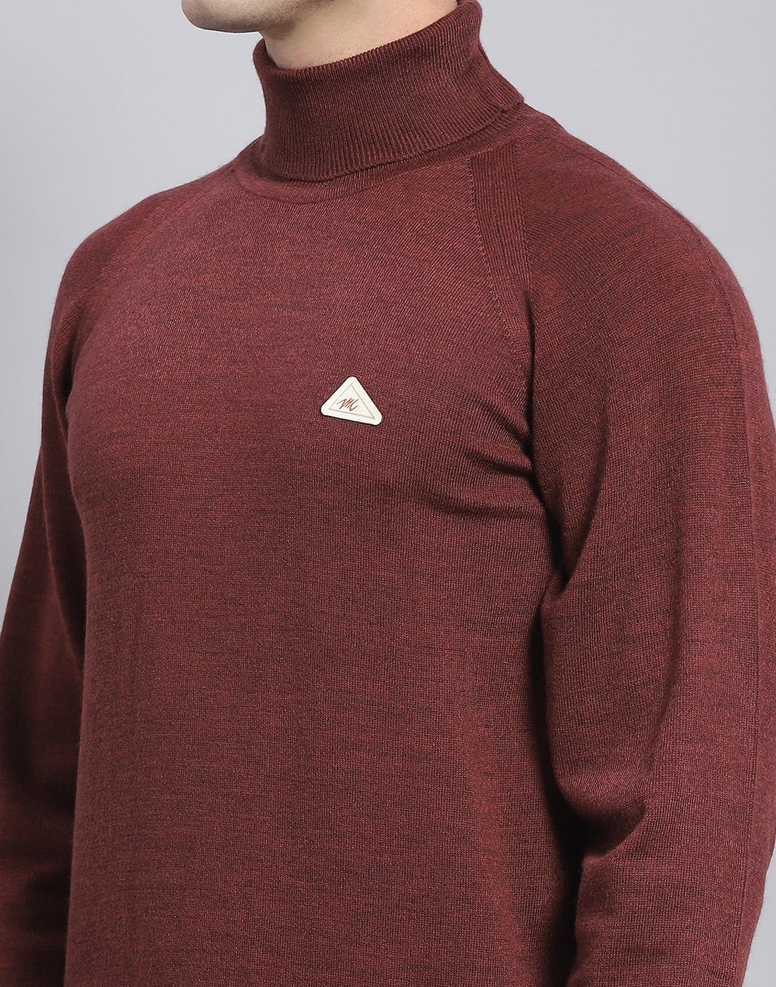 Men Coffee Brown Solid High Neck Full Sleeve Pullover