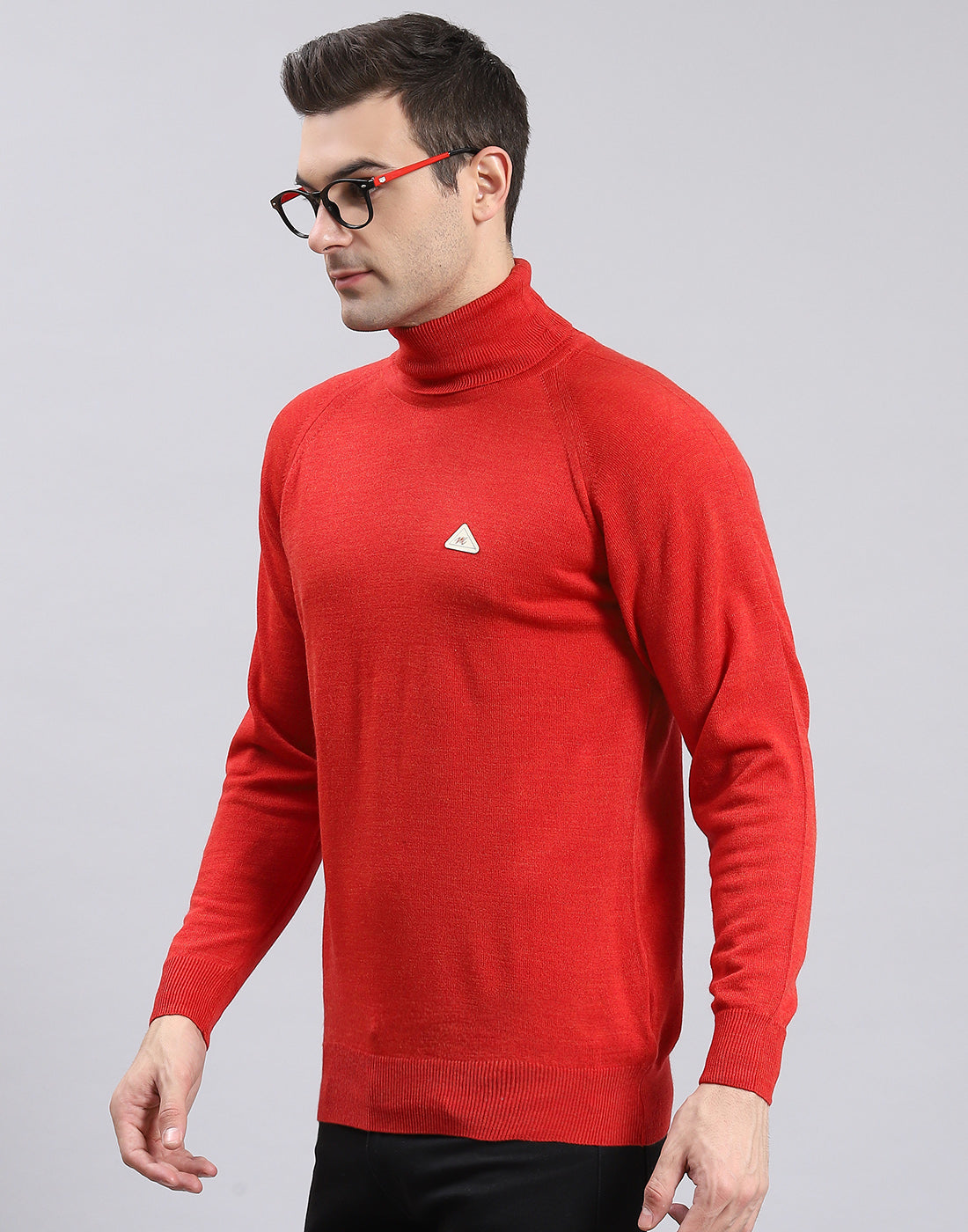 Men Red Solid H Neck Full Sleeve Sweater